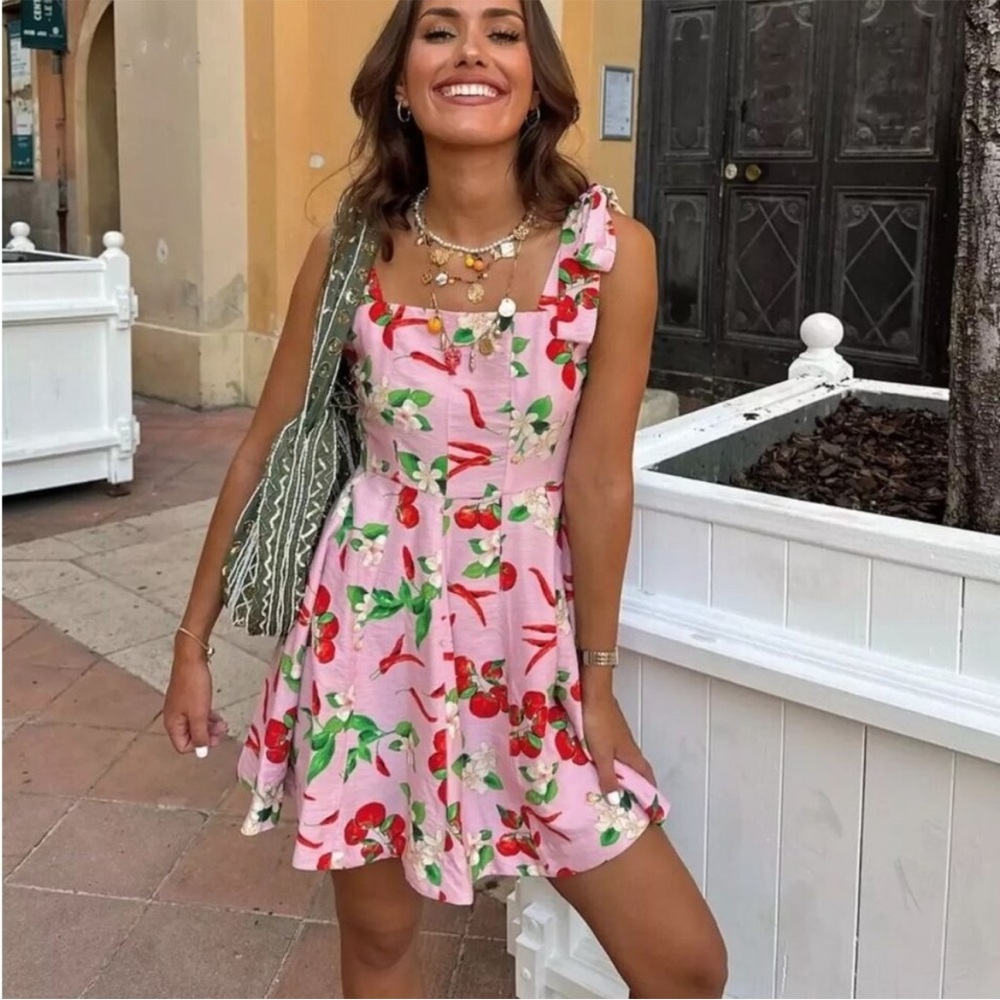 NWT Zara cherry floral Pink Summer Dress